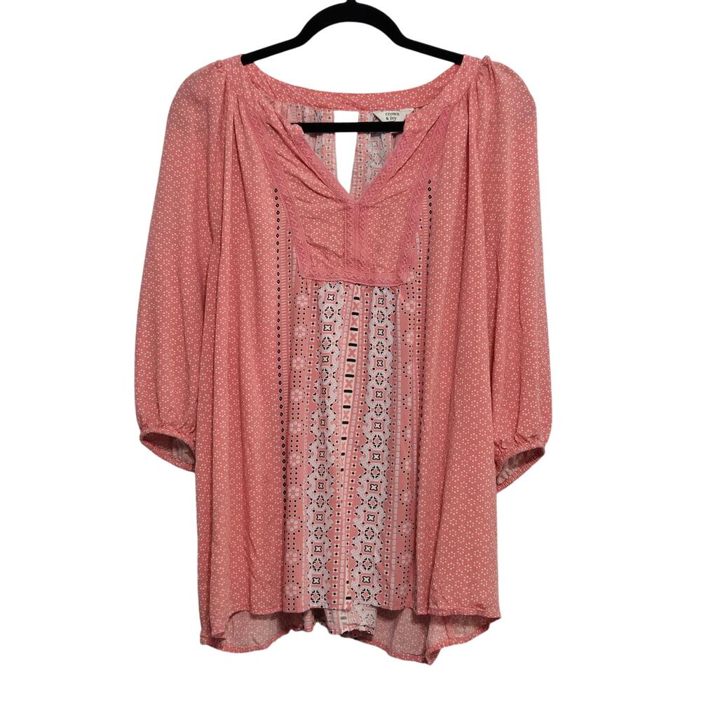 Crown & Ivy Womens Boho Prairie Peasant Top Size‎ 1X Hippie Gypsy Cottagecore